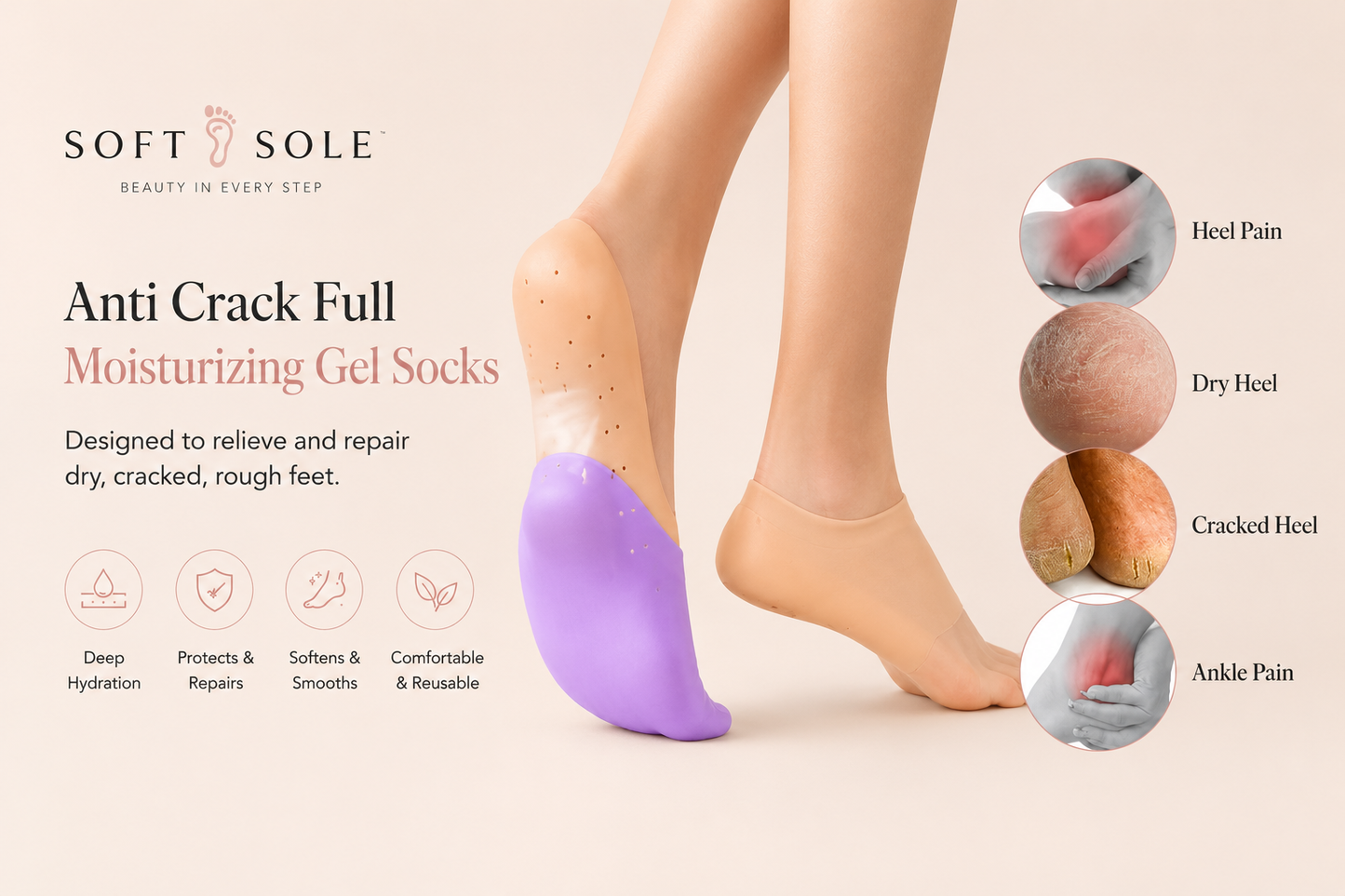 HydraHeel Intensive Moisturizing Gel Socks for Deep Heel Repair