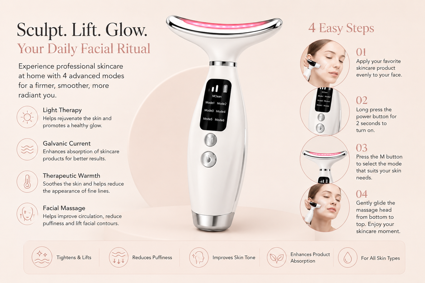 LED Light Therapy Facial Wand – Skin Rejuvenation Device for At-Home Skincare
